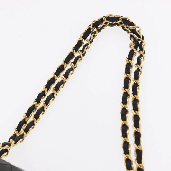 CHANEL Matelasse 25 Double Flap Chain Bag Lamb Skin Black Gold CC Auth 156638SAV - Picture 9 of 16